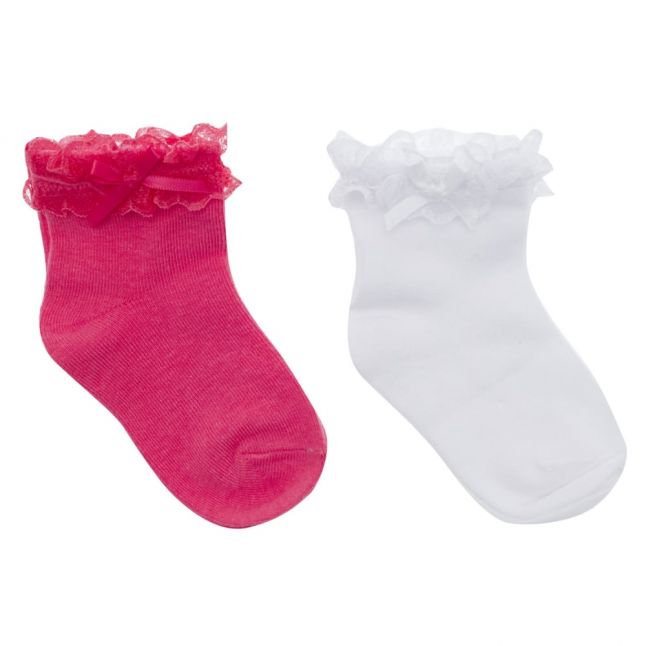 Girls Fuchsia Frill 2 Pack Socks