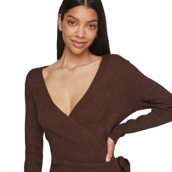 Womens Shaved Chocolate Vicomfy Wrap Knit Midi Dress