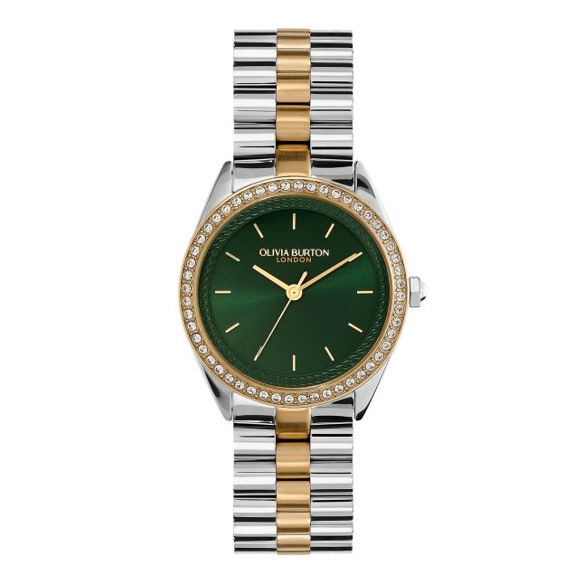 Womens Silver/Green/Gold Bejewelled Bracelet Watch