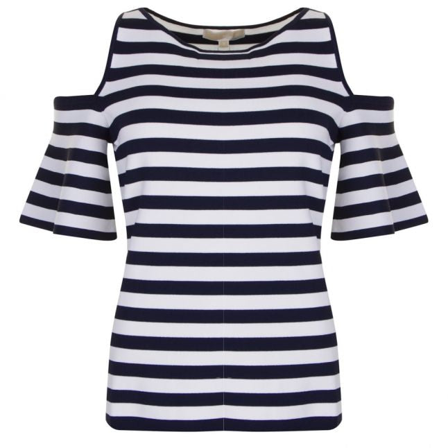 Womens True Navy Off Shoulder Stripe Top