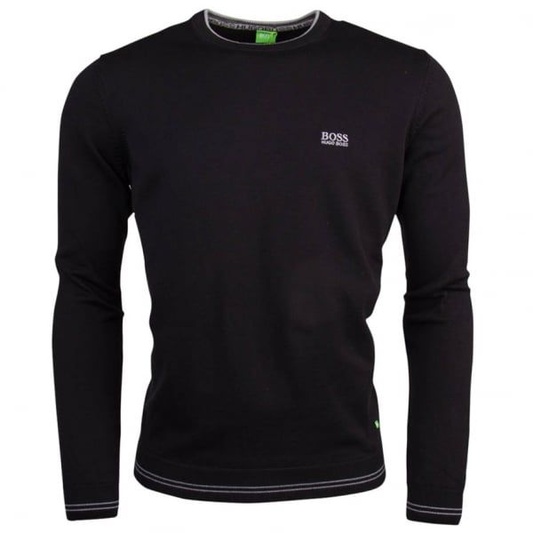 Mens Black Rime Crew Knitted Jumper