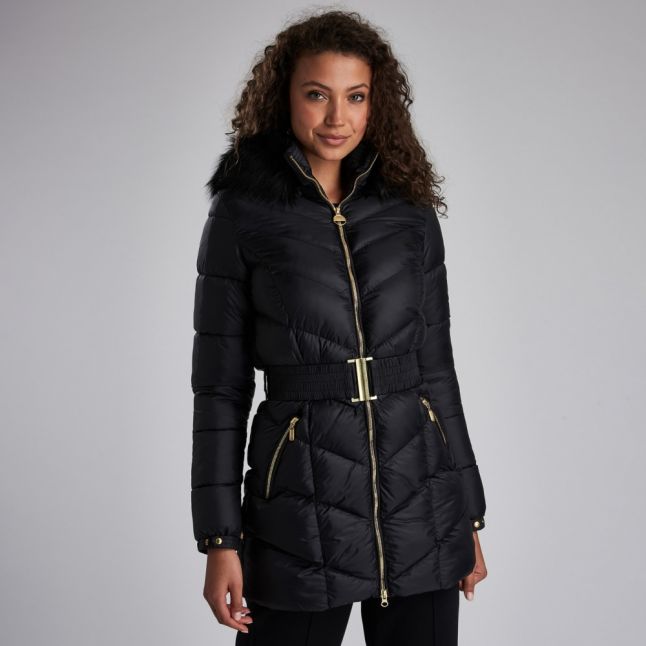 Womens Black Highpoint Hooded Quilted Coat