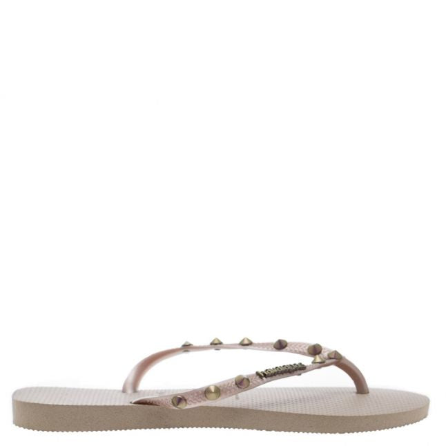 Womens Rose Gold Slim Hardware Flip Flops