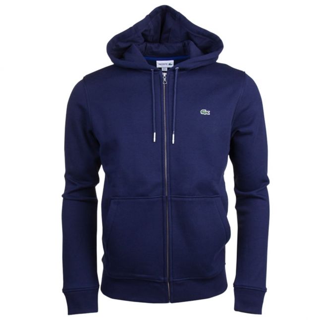 Mens Navy Hooded Zip Through Sweat Top