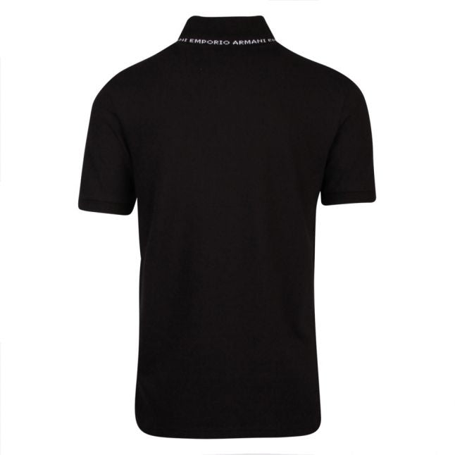 Mens Black Branded Collar Trim S/s Polo Shirt