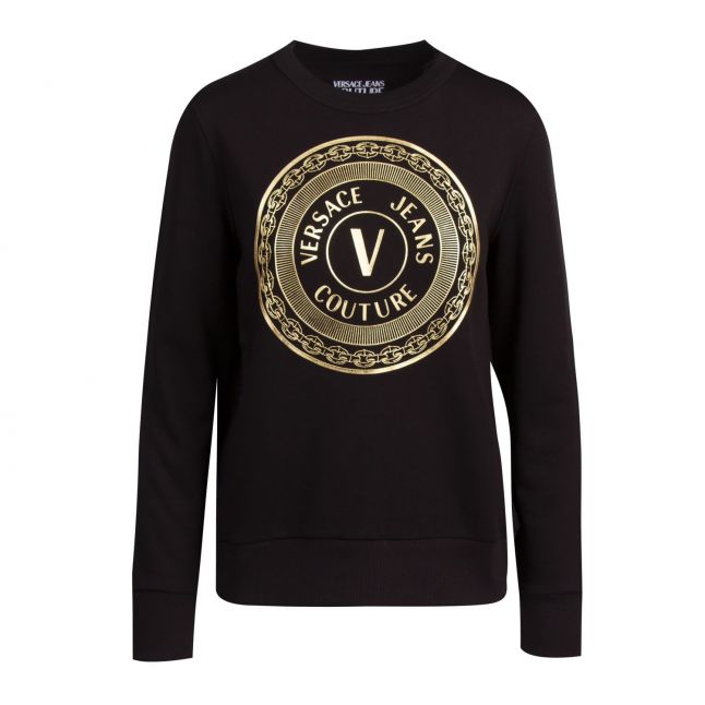 Womens Black Gold Foil Logo Crew Sweat Top