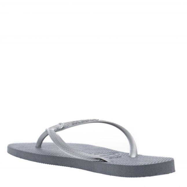 Womens Steel Grey Slim Crystal Glamour Flip Flops