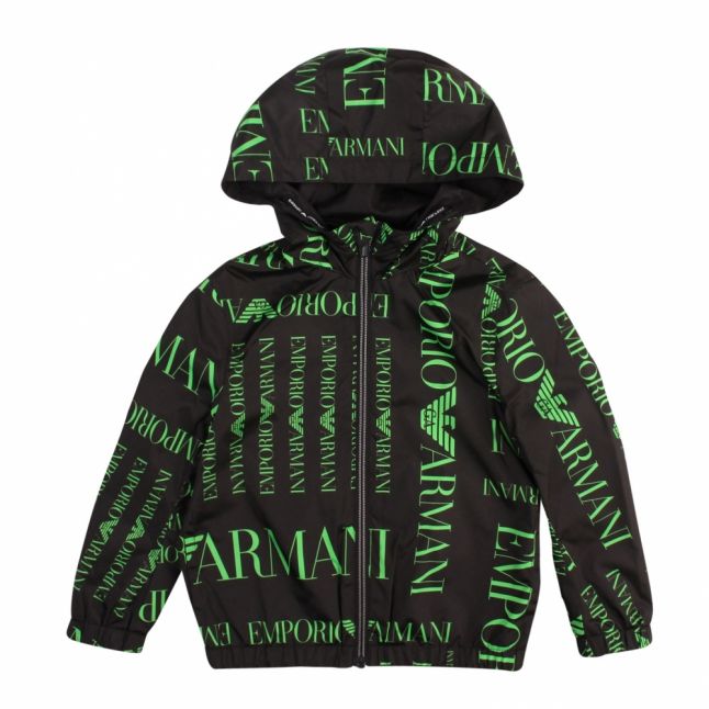 Boys Black/Green Large Logo Reversible Hooded Jacket