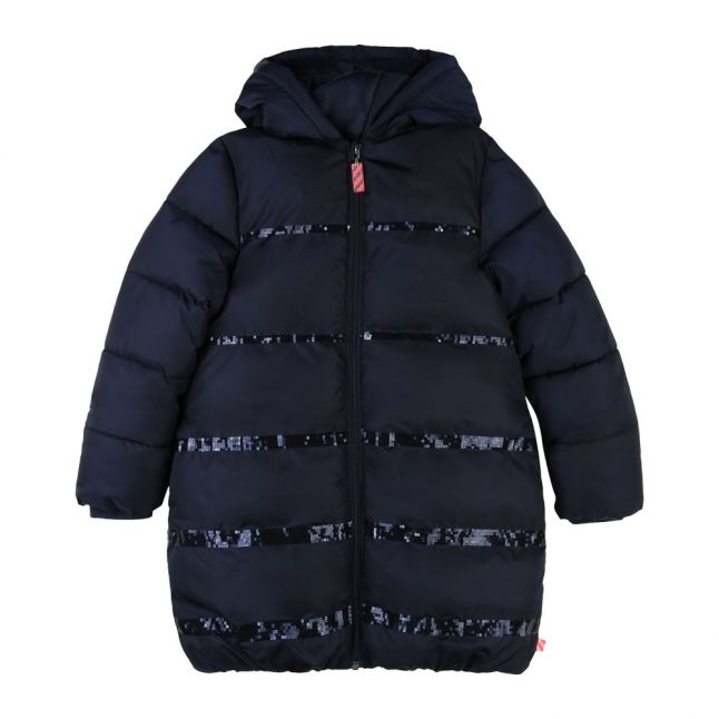 Girls Navy Sequin Detail Padded Coat