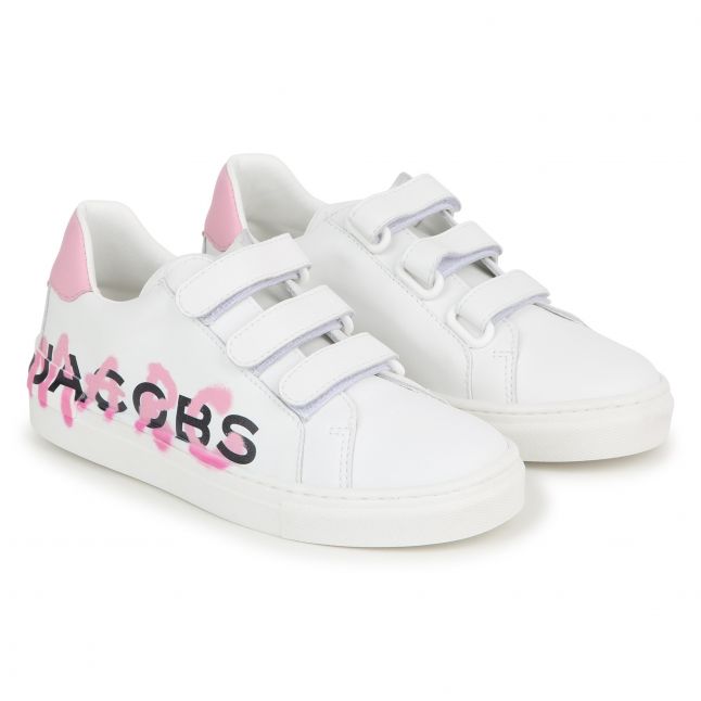 Girls White Graffiti Logo Trainers