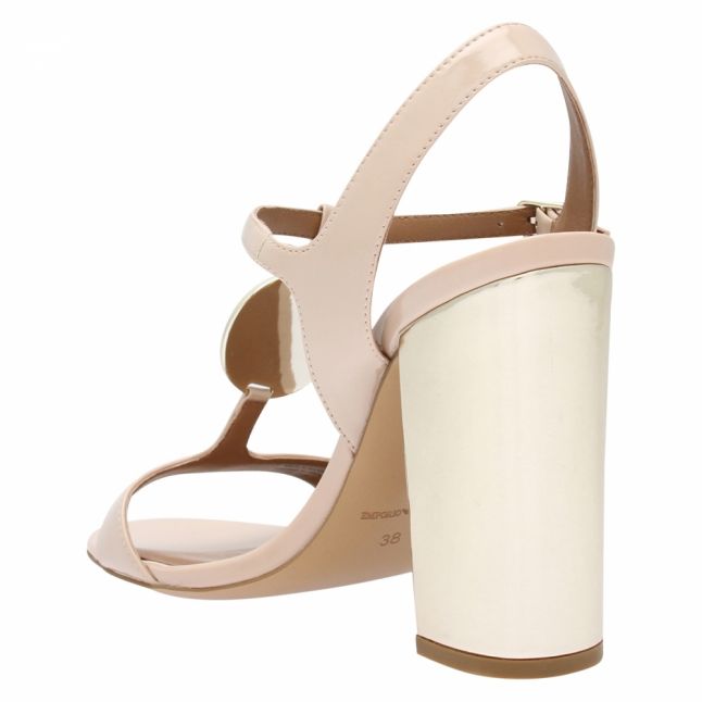 Womens Nude/Gold Patent Block Heel Sandals