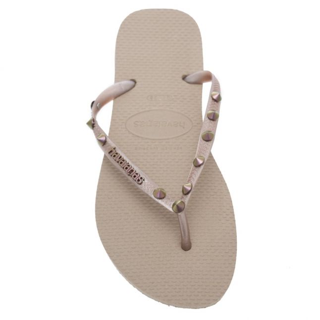 Womens Rose Gold Slim Hardware Flip Flops