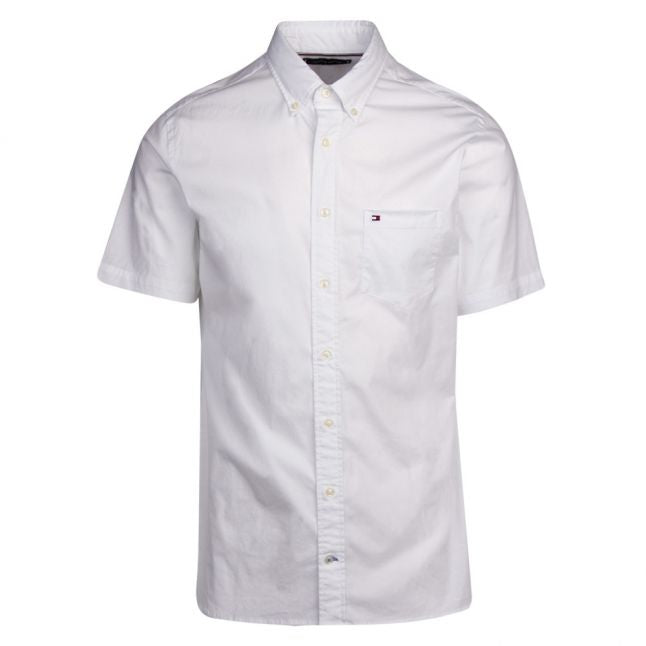 Mens Bright White Stretch Poplin S/s Shirt