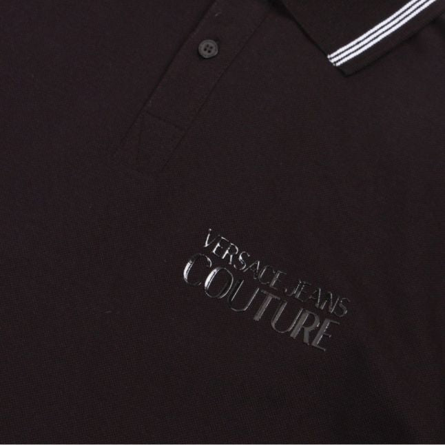 Mens Black Branded Tipped Collar L/s Polo Shirt