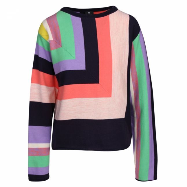 Womens Multicoloured Zig Zag Wide Neck Knitted Top