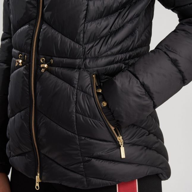 Womens Black Ace Hooded Quilted Jacket