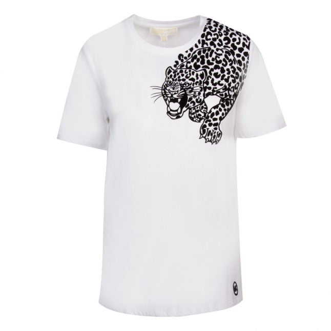 Womens White Leopard Graphic S/s T Shirt