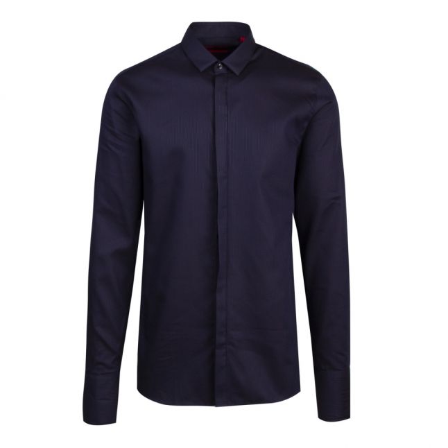 Mens Navy Ejinar Textured Extra Slim Fit L/s Shirt