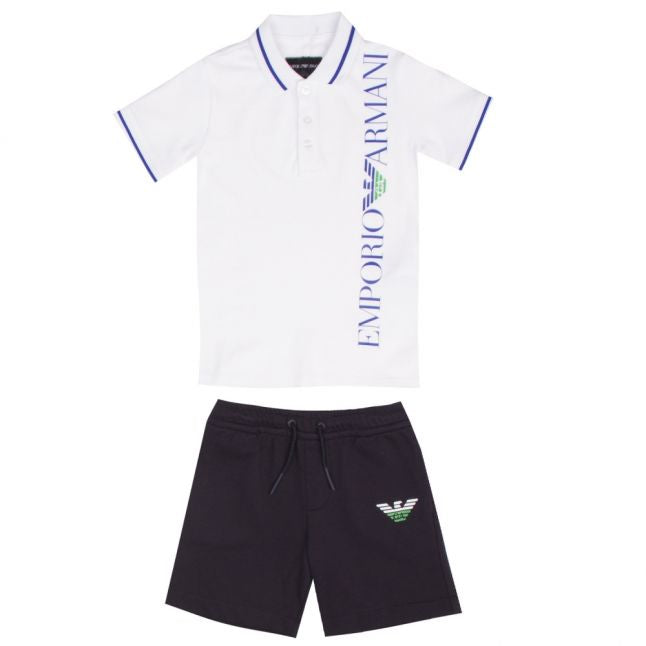 Boys White Logo S/s Polo & Shorts Set