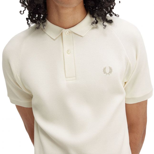 Mens Ecru Honeycomb S/s Polo