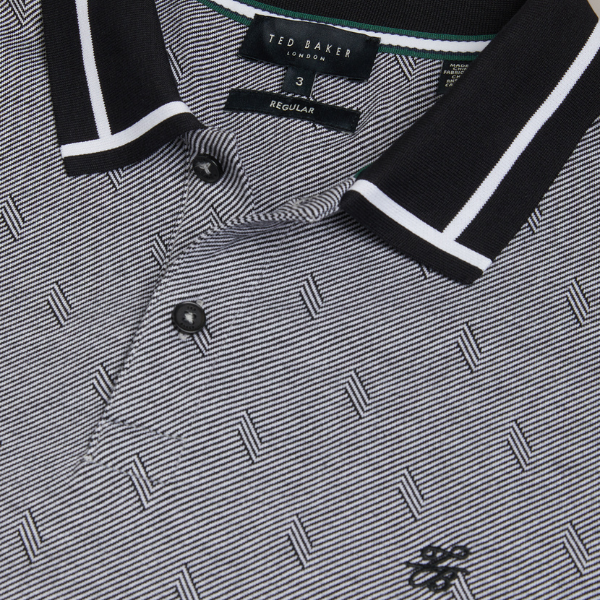 Mens Black Ginald Herringbone S/s Polo