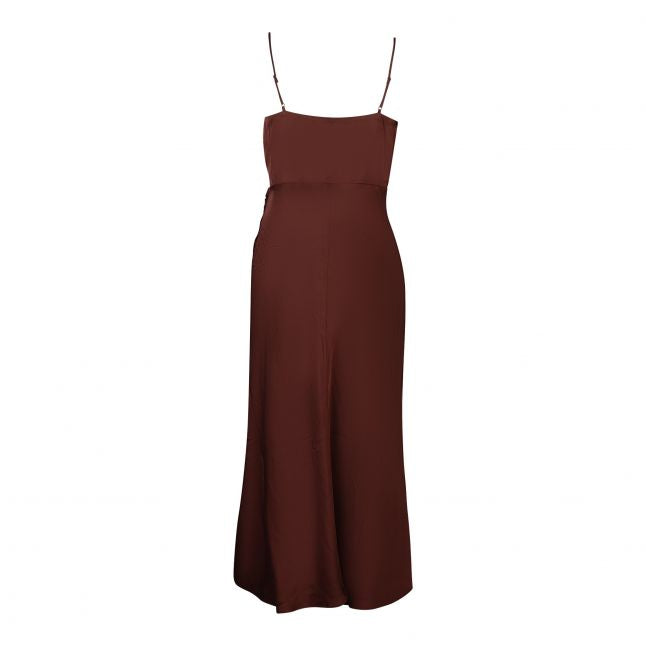 Womens Chocolate Fondant Ennis Satin Slip Midi Dress