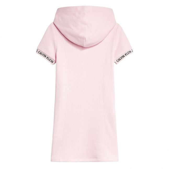 Girls Chalk Pink Logo Tape Hooded Sweater Dress