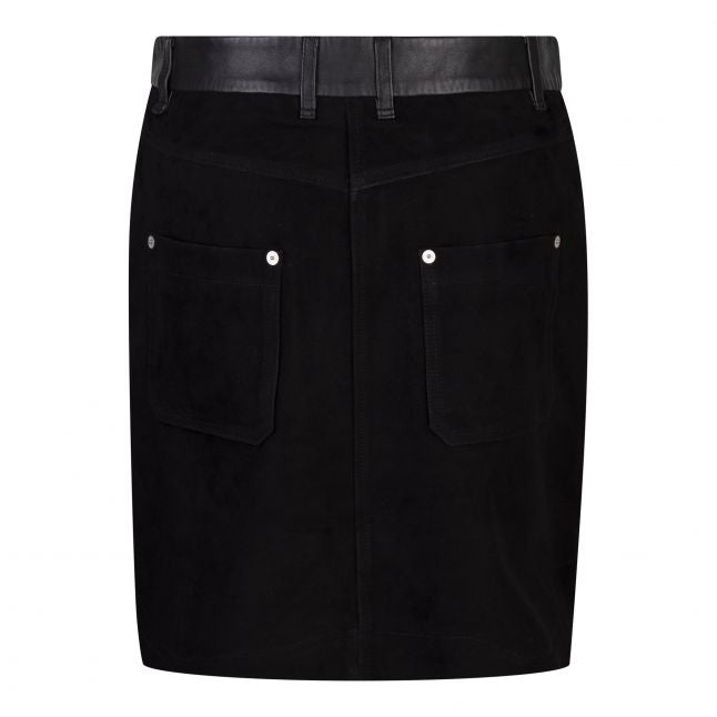 Womens Black Suede Leather Mix Short Skirt