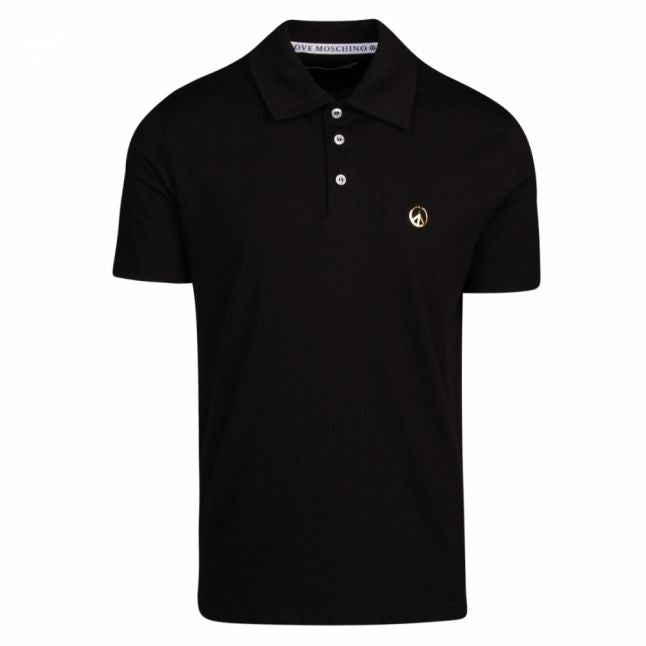 Love Moshino Mens Black Small Peace Badge Regular Fit S/s Polo Shirt