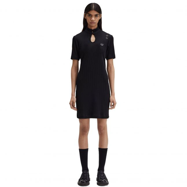 Womens Black AW Ribbed Polo Dress