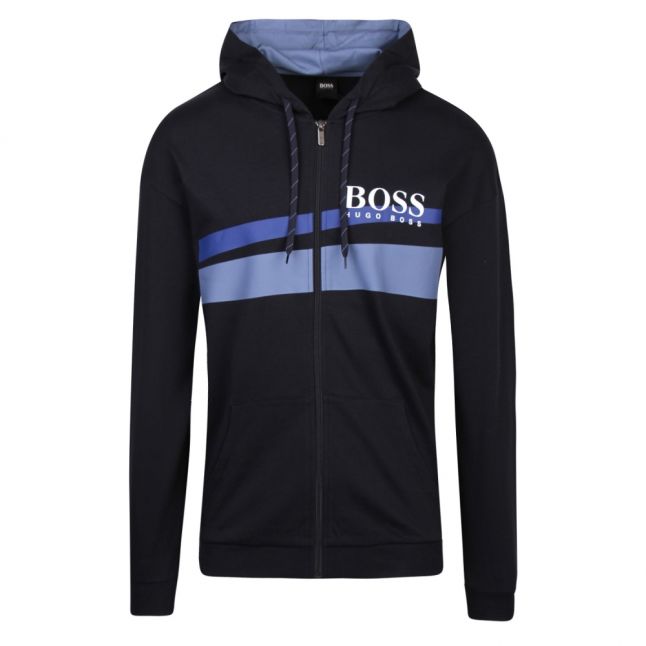 Mens Dark Blue Abstract Stripe Hooded Zip Sweat Top