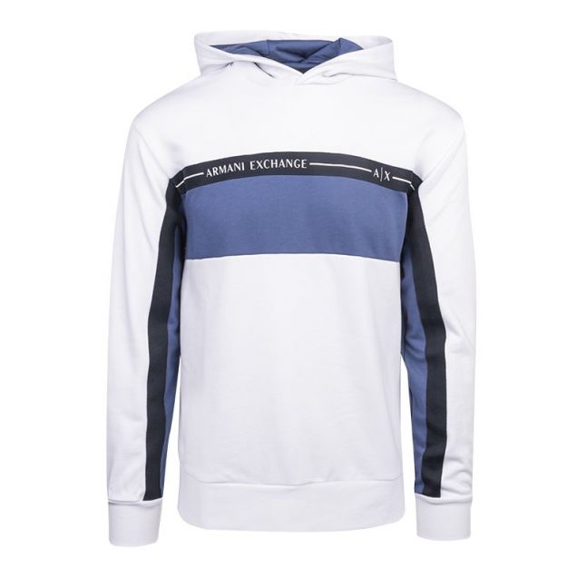 Mens White/Navy Colourblock Logo Tape Hoodie