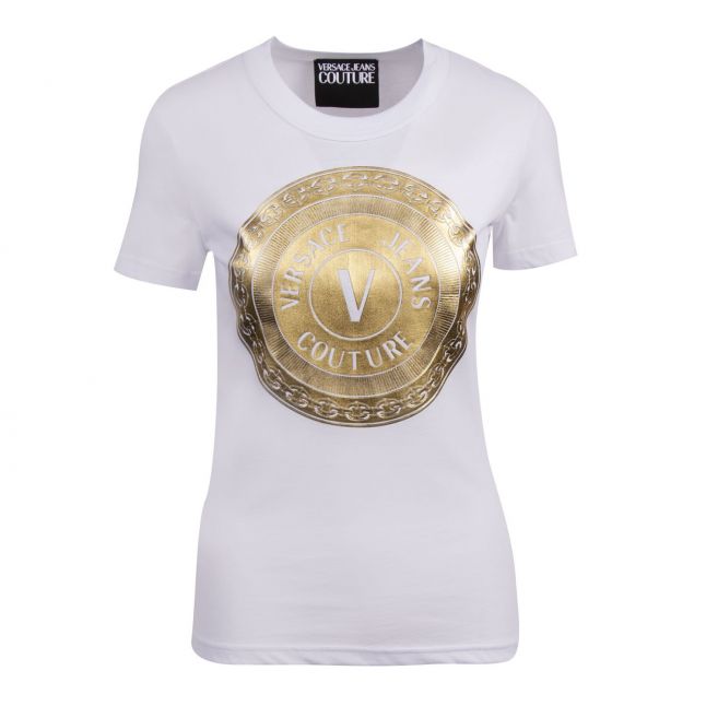 Womens White Gold Foil Logo Fitted S/s T Shirt