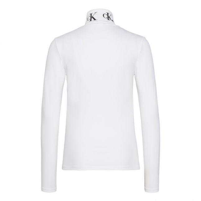 Womens Bright White Monogram Tape Roll Neck L/s T Shirt