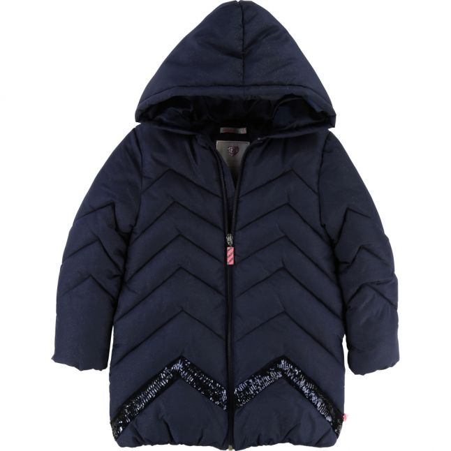 Girls Navy Chevron Padded Coat