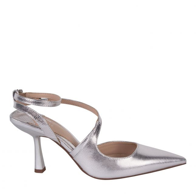 Womens	Silver Cyanna Lizard Heels