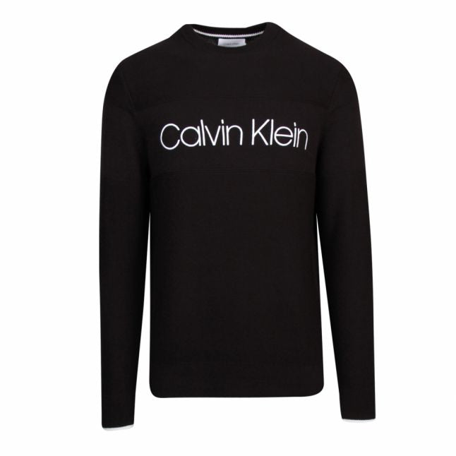 Mens Black Logo Crew Neck Knitted Jumper