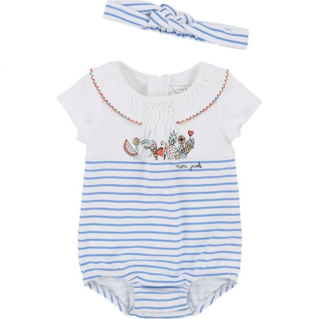 Baby White & Blue Stripe Bodysuit & Headband