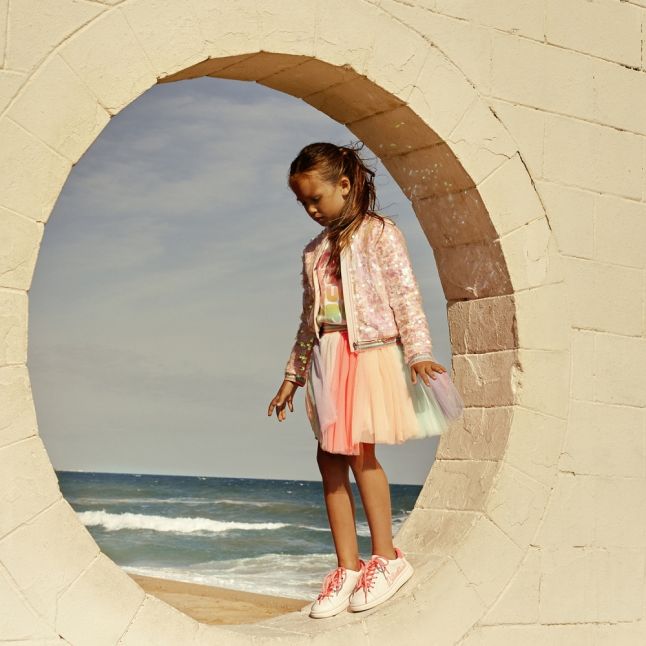 Girls Pink Sequin Bomber Jacket