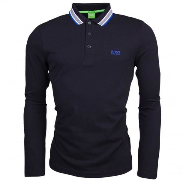 Mens Black Plisy L/s Polo Shirt