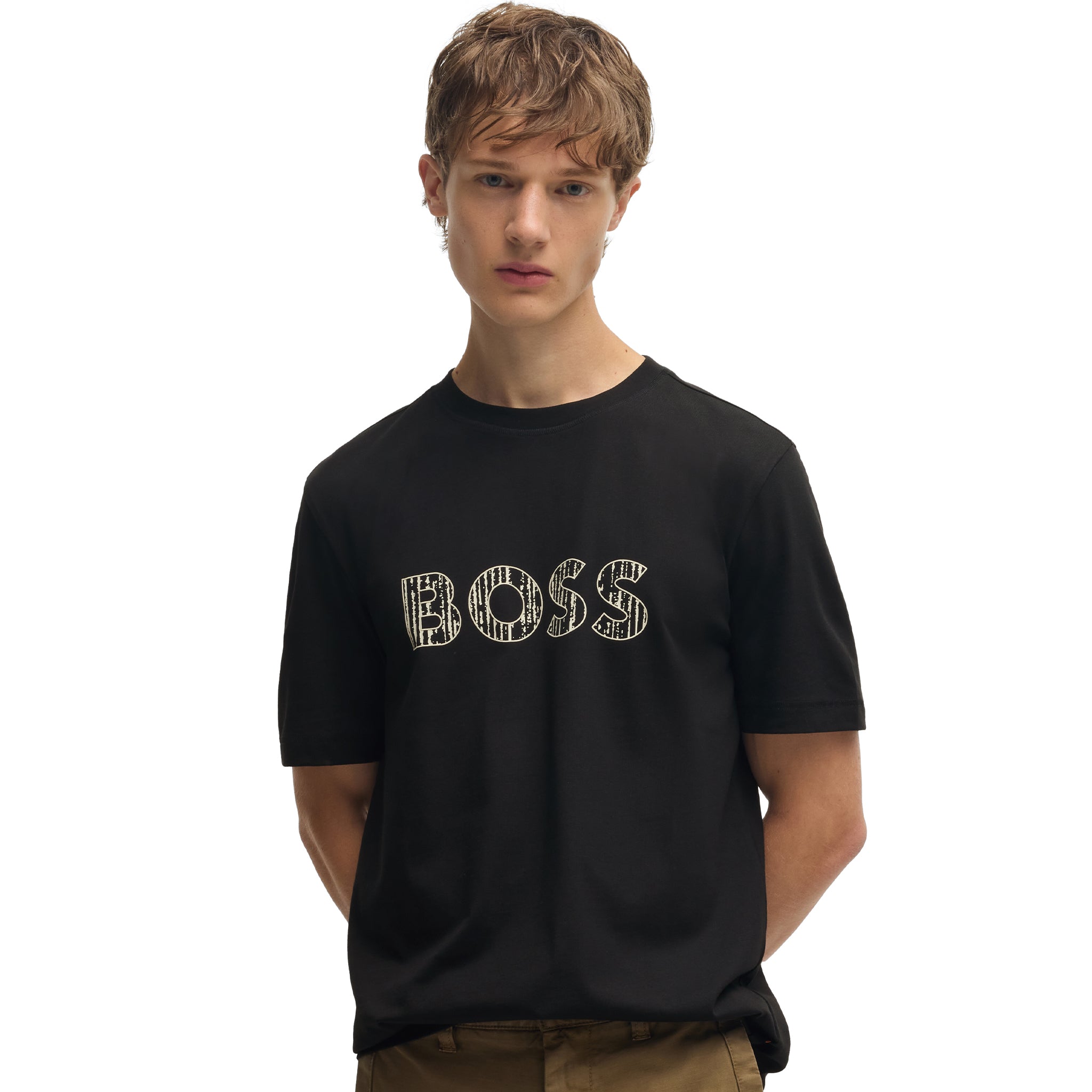 Mens BOSS Black Te_logotexture S/s T Shirt