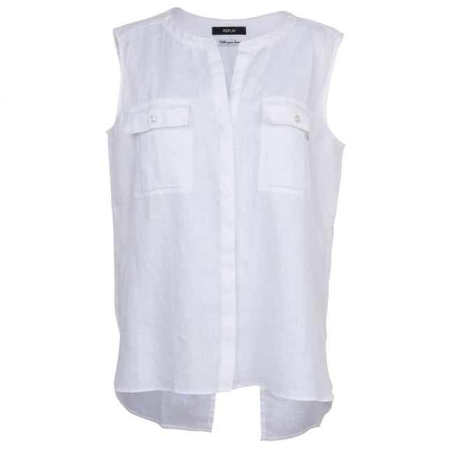 Womens White Sleeveless Shirt