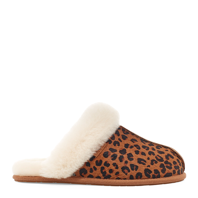 Womens Brown Scuffette II Leopard Slippers