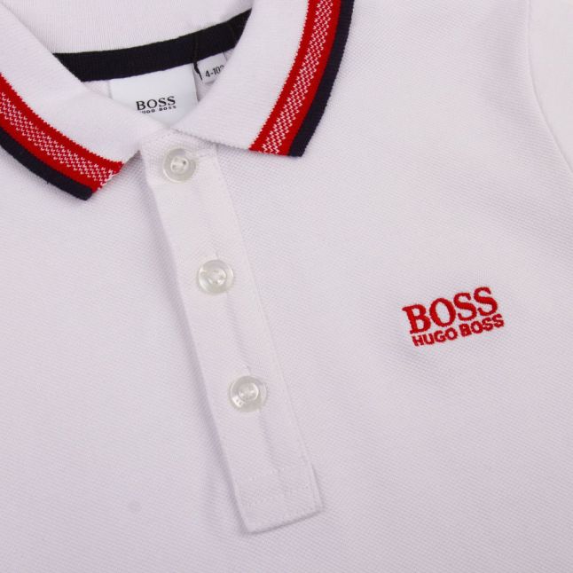 Boys White Tipped Collar S/s Polo Shirt