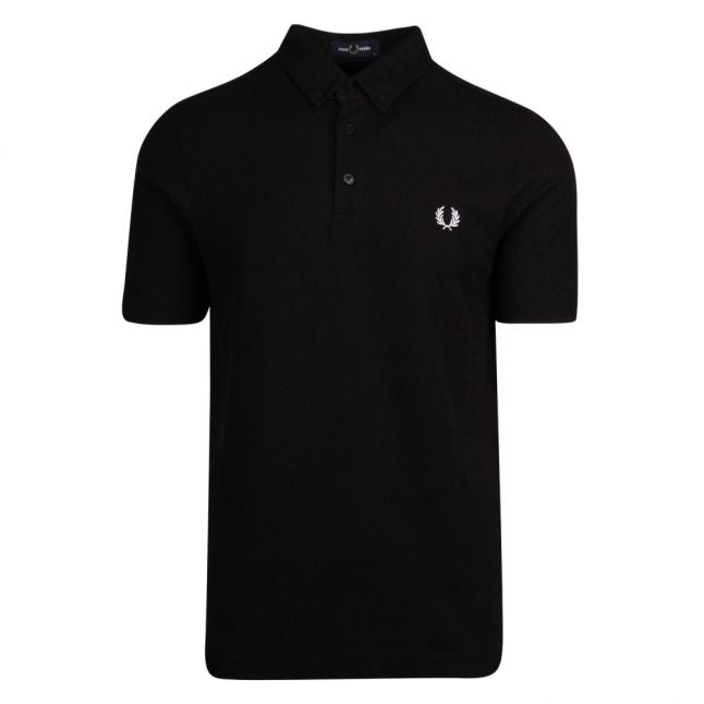 Mens Black Button Down S/s Polo Shirt