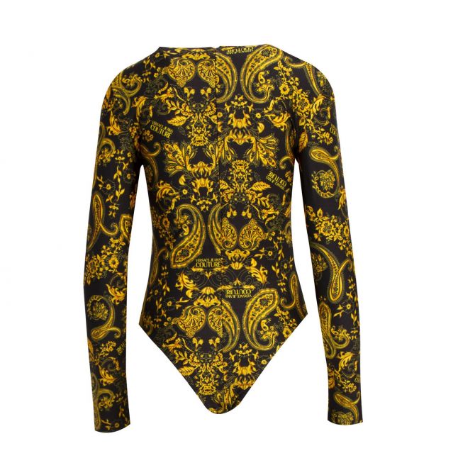 Womens Black Gold Paisley Print L/s Bodysuit