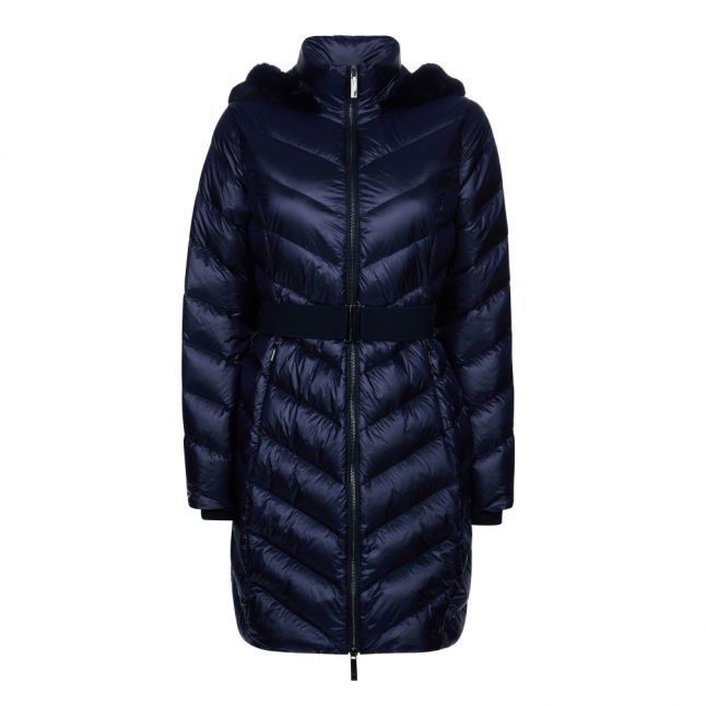 Womens Dark Blue Millsa Long Padded Hood Coat