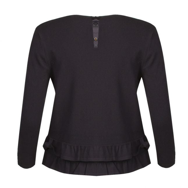 Womens Black Ruffle Trim Knitted Jumper