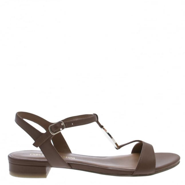 Womens Tan Metal Plate Sandals