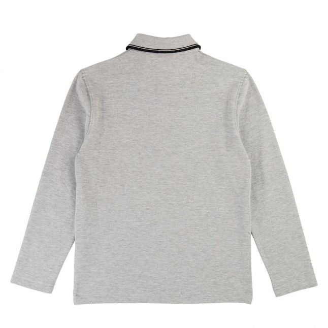 Boys Light Grey Marl Tipped L/s Polo Shirt